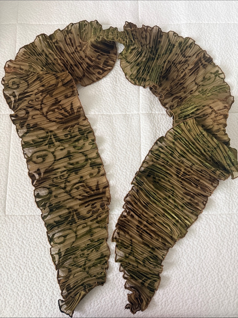 Women’s Ruffled Sheer Scarf - Green Brown Pattern